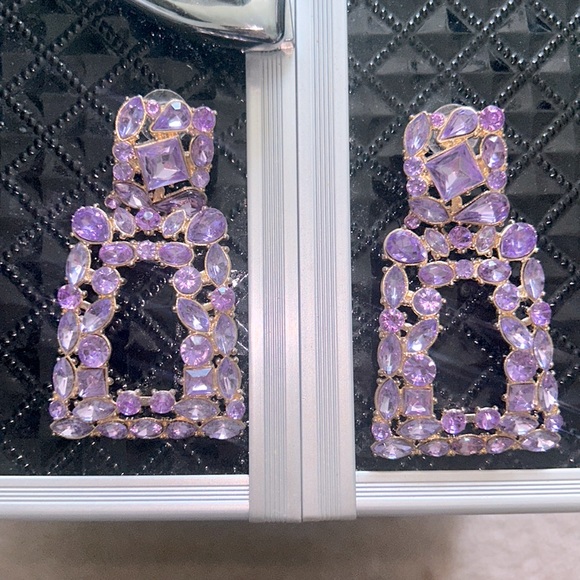 Purple Rhinestone Earrings - Picture 1 of 3